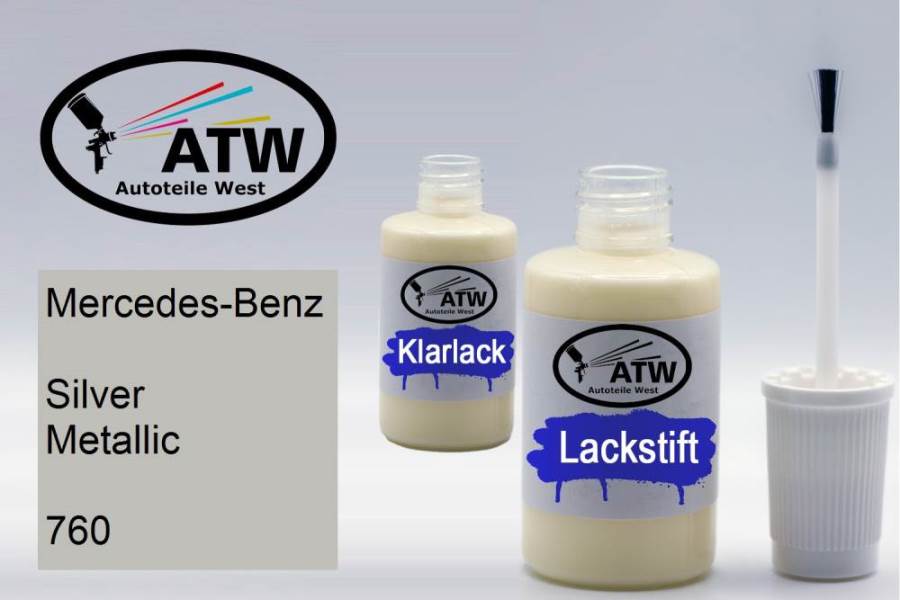 Mercedes-Benz, Silver Metallic, 760: 20ml Lackstift + 20ml Klarlack - Set, von ATW Autoteile West.